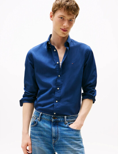 Tommy Hilfiger Flex Poplin Solid Rf Shirt - Blue - M