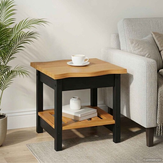 VidaXL Sidetabell med hylle EKAI Svart 50 x 50 x 45,5 cm Heltre furu