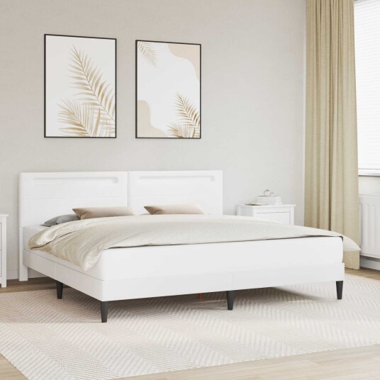 Sengestamme med LED lysstrimler Hvit 180 x 200 cm Kunstlær Sengestamme med LED lysstrimler Hvit 180 x 200 cm Kunstlær