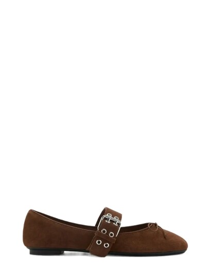 Mango Buckle Suede Ballerina Brown 37 Mango Buckle Suede Ballerina Brown 37