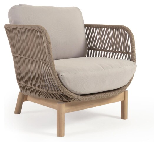 Kave Home Catalina Loungestol m. Beige rep, Acacietre 1717407-03-0 1692331-01-0