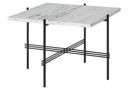 Gubi TS Square salongbord white carrara marble, 55 x 55 cm, sort stativ