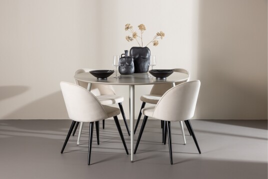 Venture Home Plaza Spisegruppe 120 cm Rund med 4 Velvet stoler Beige/Beige