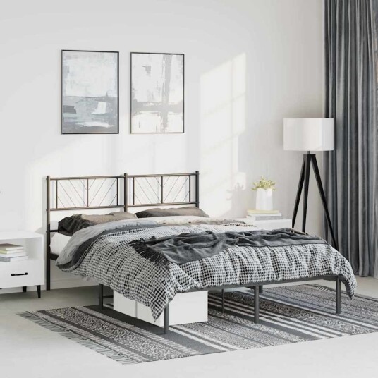  Sengeramme i metall med sengegavl svart 150x200 cm