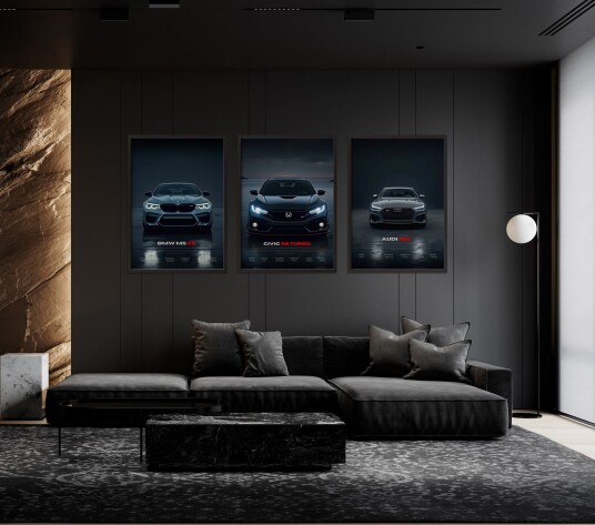 Plakat Audi BMW og Civic Biler / Sett med 3 Plakat Audi BMW og Civic Biler / Sett med 3