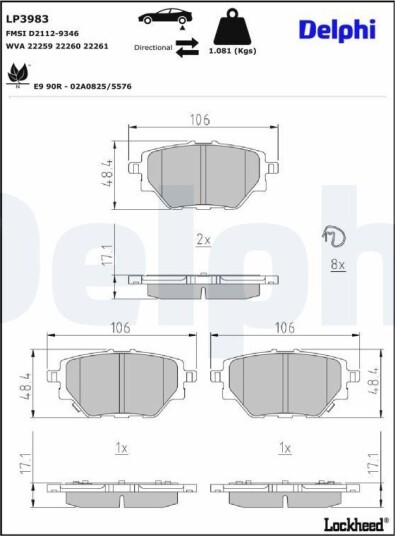 Bremseklosser DELPHI LP3983 Bremseklosser DELPHI LP3983