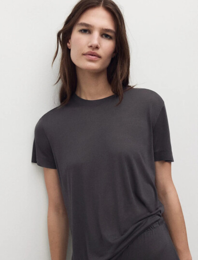Mango Short Sleeved Micro Modal Pyjama Top Grey S Mango Short Sleeved Micro Modal Pyjama Top Grey S