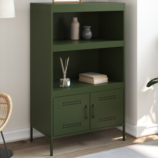 Highboard olivengrønn 68x39x113 cm stål
