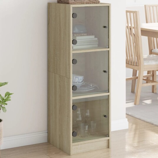 Highboard med glassdører sonoma eik 35x37x109 cm