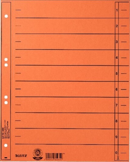 Leitz 16580045, Numerisk Faneindeks, Fotoark Kartong, Oransje, Portrett, A4, 2, 4, 6