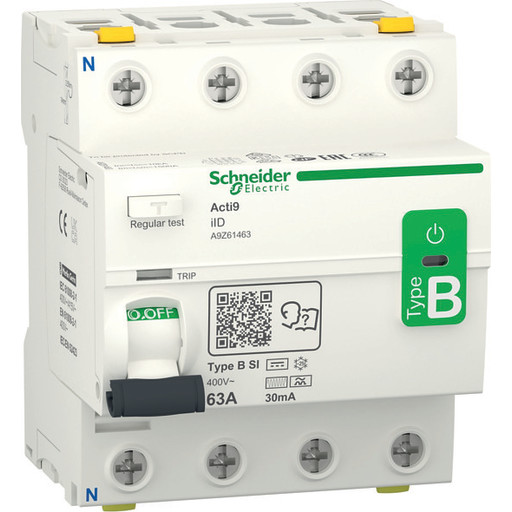 Schneider Electric Acti9 rccb earth leakage protection 4p 63a 30ma b-class-si super immun ac/dc for inst with 3p speed drive and inverter due to dc current (3606489502713) Schneider Electric Acti9 rccb earth leakage protection 4p 63a 30ma b-class-si super immun ac/dc for inst with 3p speed drive and inverter due to dc current (3606489502713)
