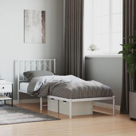vidaXL Sengeramme i metall med hodegavl hvit 80x200 cm 8721012250109