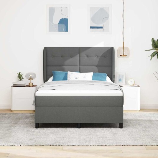 Boksfjær Seng med Madrass Mørk Grå 140x190 cm Stoff Boksfjær Seng med Madrass Mørk Grå 140x190 cm Stoff