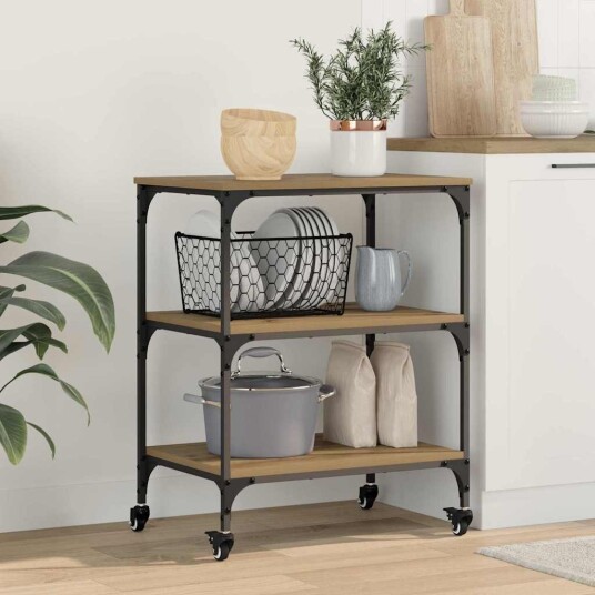 vidaXL Kjøkkenvogn Artisan Eik 60 x 41 x 76 cm Konstruert tre