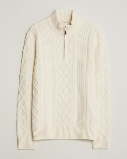 Gant Wool Cable Knitted Half Zip Cream