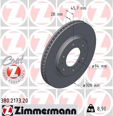 Bremseskive ZIMMERMANN 380.2173.20 Bremseskive ZIMMERMANN 380.2173.20