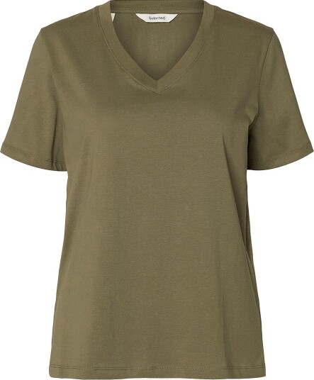 Selected Women   T skjorte slfEssential SS V neck Tee   Grønn