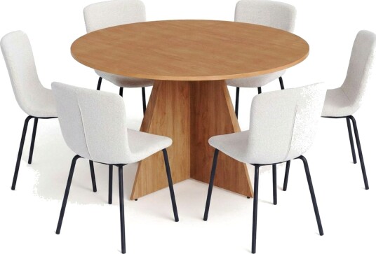 Vera spisegruppe rund 130 cm eik med 6 Katy spisestoler Eik Vera spisegruppe rund 130 cm eik med 6 Katy spisestoler Eik