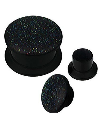 Glitter Away Green Svart Piercing Plugg Strl 3 mm Glitter Away Green Svart Piercing Plugg Strl 3 mm