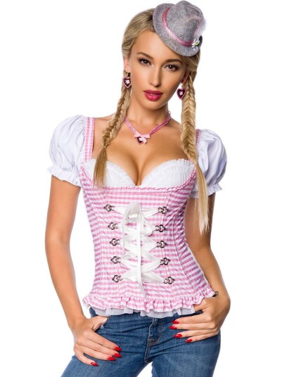 Rosa Dirndl Oktoberfestkorsett med Push Up Strl M