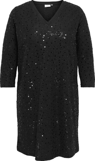 Only Carmakoma Paljettkjole Carwham 3/4 V Neck Seq Midi Dress J Svart