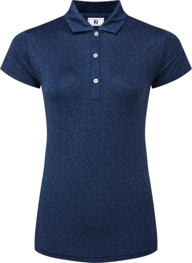 FootJoy Painted Floral Cap Sleeve Lisle Blå Golf pologenser dame Navy Medium