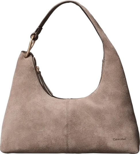 Calvin Klein Slouchy Suede Shoulder Bag Beige ONE SIZE