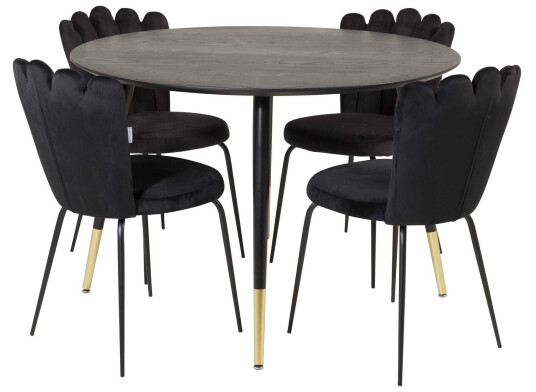 Venture Design Dipp & Limhamn spisegruppe Svart/svart 4 st stoler & bord 115 cm