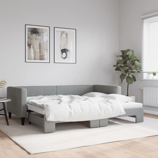  Uttrekkbar dagseng lysegrå 90x190 cm stoff