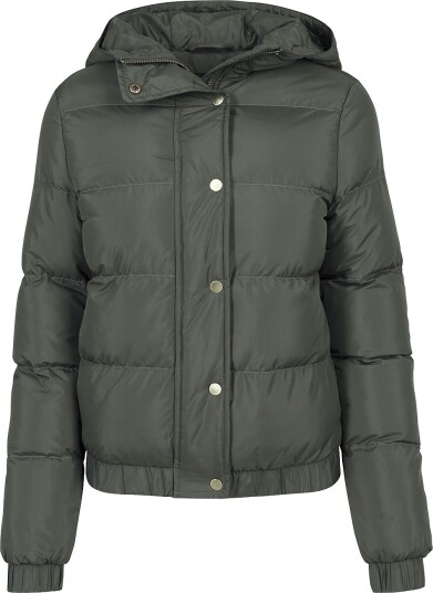 Urban Classics Overgangsjakke   Ladies Hooded Puffer Jacket   XS til XL   Damer   olivengrønn