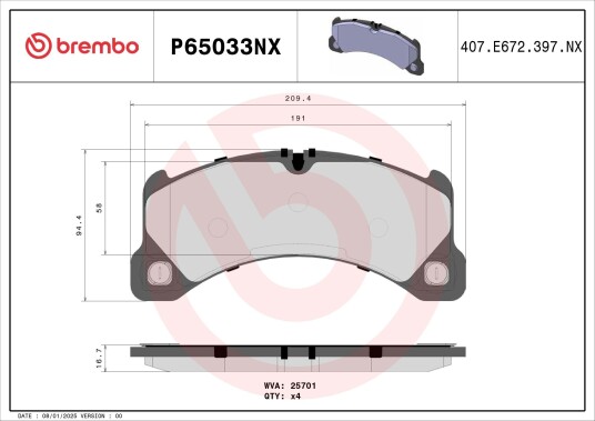 Bremseklosser BREMBO P65033NX