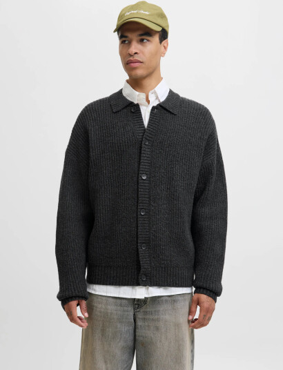 Jack & Jones Joryork Knit Cardigan Polo Stydaw25 - Grey - XXL