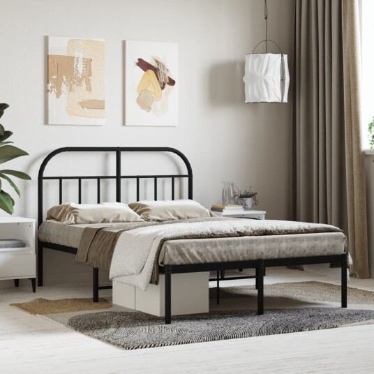 vidaXL Sengeramme i metall med sengegavl svart 120x200 cm