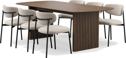 Richeto spisebord 210 cm med 6 Lucy spisestoler - Røkt eik / Greige bouclé