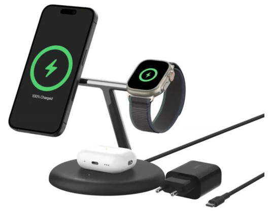 Belkin Boost Charge 3-i-1 MagSafe-lader for mobil, smartklokke og hodetelefoner ??? Qi2, 15W, USB-C-kabel, svart