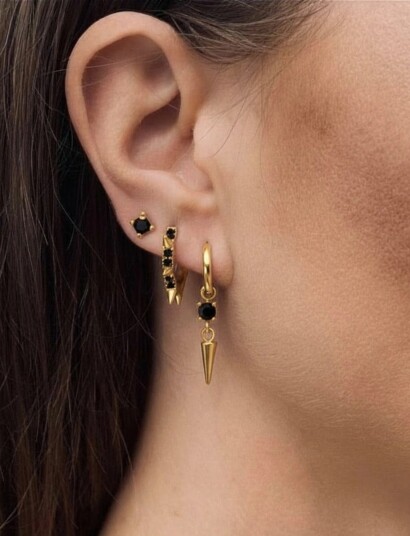 Bud to rose Crown Spike Earring Black/Gold Black 