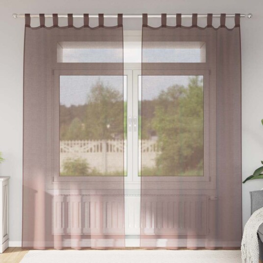 Voile gardiner med stanglommer 2 stk brun 8721158551894