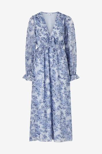 BubblerooMaxikjole Frill L/S Chiffon Midi Dress   Blå