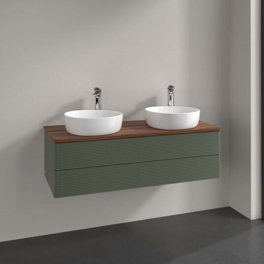 Villeroy & Boch Antao Servantskap med 2 skuffer 120x50x36 cm m/lys Grønn Matt/Valnøtt Villeroy & Boch Antao Servantskap med 2 skuffer 120x50x36 cm m/lys Grønn Matt/Valnøtt