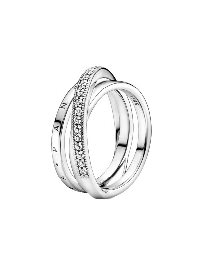 Pandora Pandora Logo Sterling Silver Ring With Clear Cubic Zirconia - Silver - 50