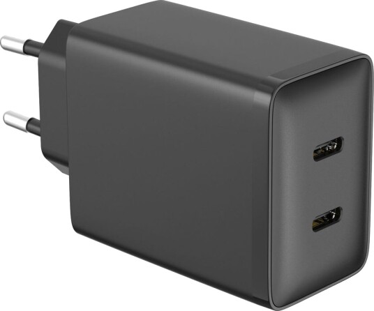 Hurtiglader USB-C 2 porter GaN PD, 45 W Svart