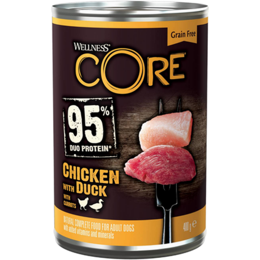 Hund Adult 95 % Duo Protein Kylling & And 400 G X 6 Hund Våtfôr Core Petfood