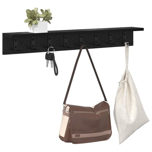  Vegghengt kleshenger med hylle Svart eik 80 x 10.5 x 10.5 cm