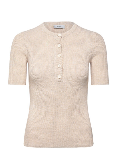 Closed Women Henley Short Sleeve Knits White Beige XL