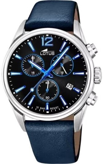 Lotus Herreklokke 18691/6 Classic Sort/Lær Ø42 mm