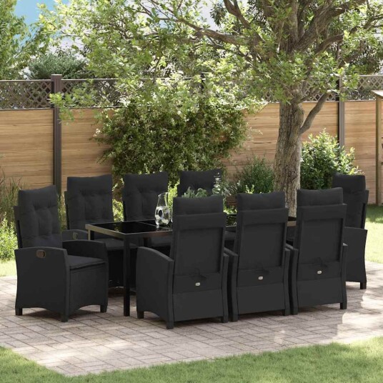 9-delt hagespisesett med puter - Svart poly rattan