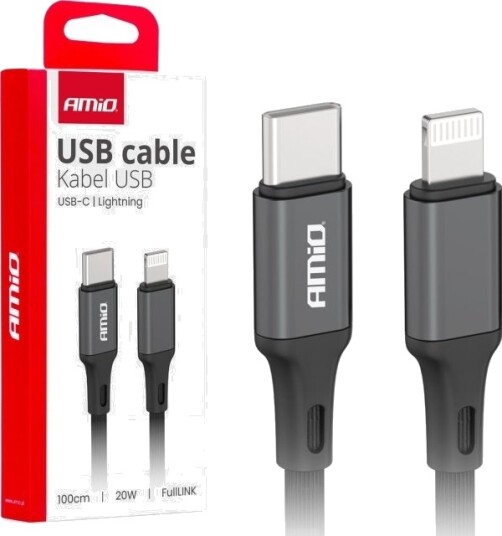 Kabel Usb Amio Usb-C Til Lightning 1 M Svart