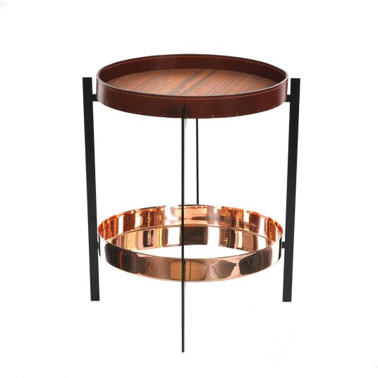 Ox Denmarq Deck Sidebord Svart Ramme Teak/Cognacfarget Kobber