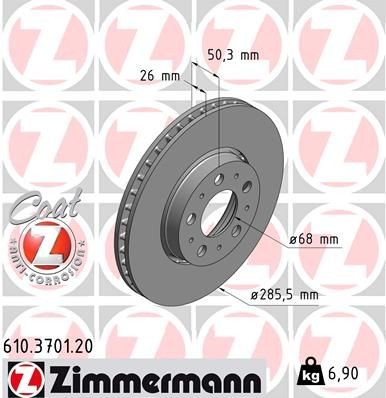 Bremseskive ZIMMERMANN 610.3701.20 Bremseskive ZIMMERMANN 610.3701.20