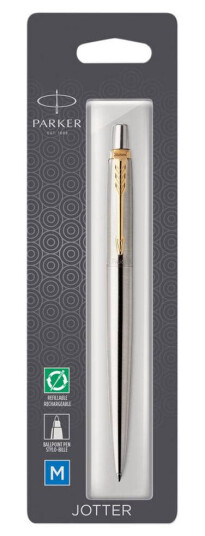 Parker Pen Jotter SS Blankt stål med gullfarge med blått blekk